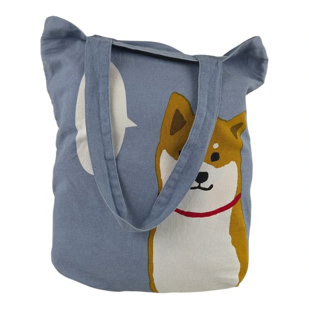 Shiba Inu Canvas Tote Bag Shibata san Blue Japanese Shall We Take a Walk Kawaii